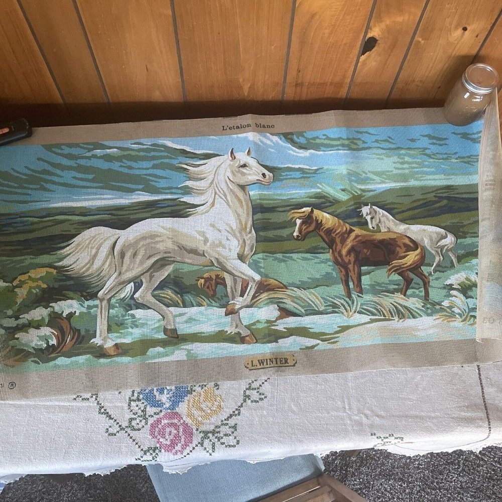 Vtg Royal Paris NEEDLEPOINT CANVAS only L winter 78Steiner Freres NEW France NOS